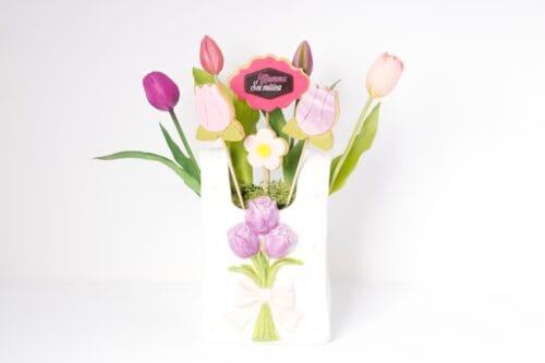 Vaso borsetta tulipani in rilievo
